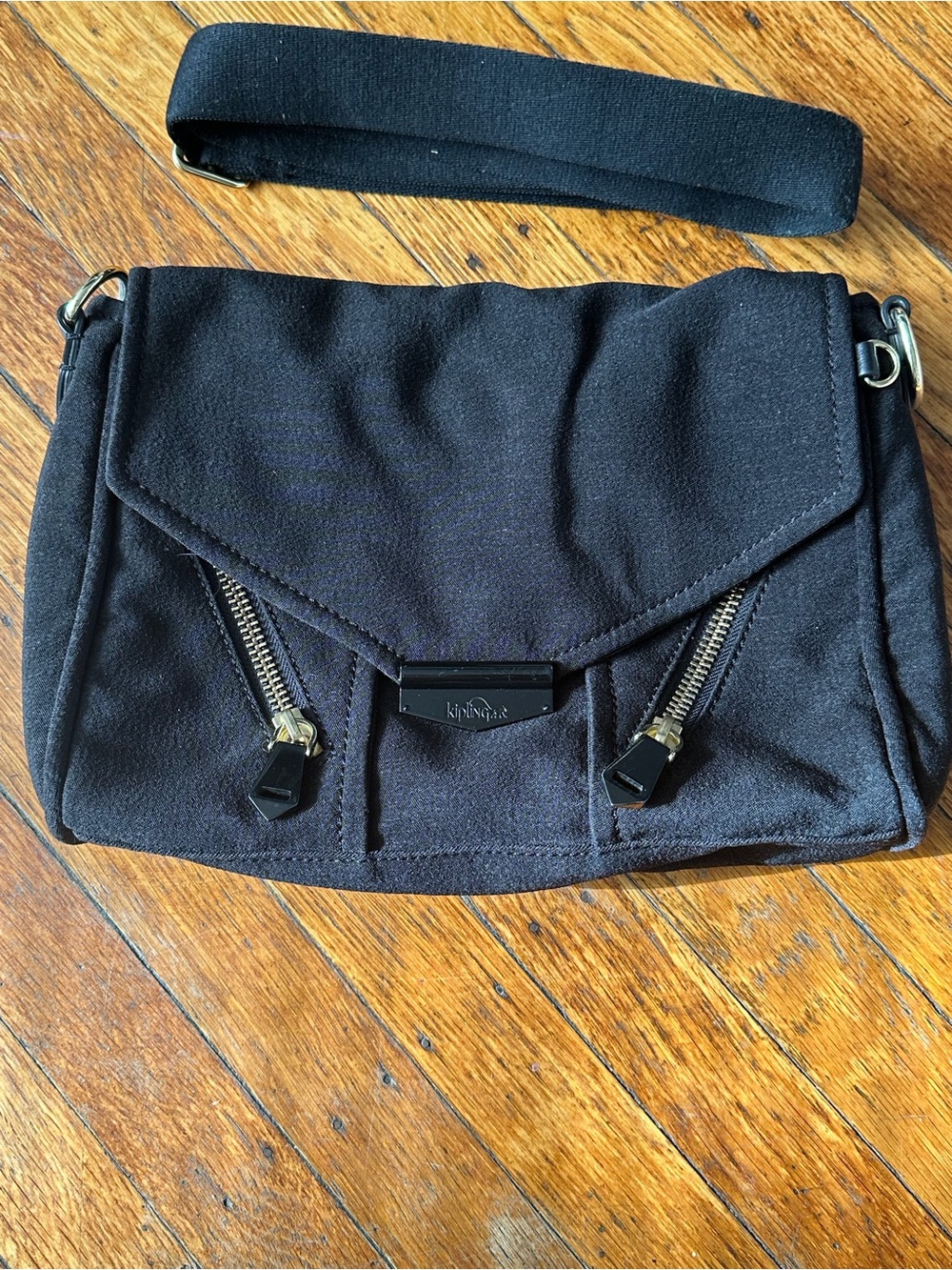 Kipling Black Messenger Crossbody with Black & Silver Hardware